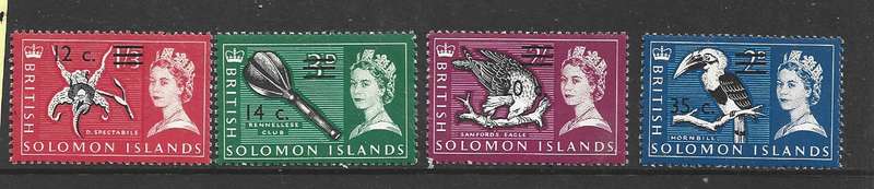 British Solomon Islands, EIIR, 1966, new currency, 12c/1'3,14c/3d,20c/2/,35/2d MNH