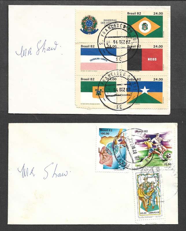 Brazil, FIFA World Cup 82, 2 plain envelopes, CTO.