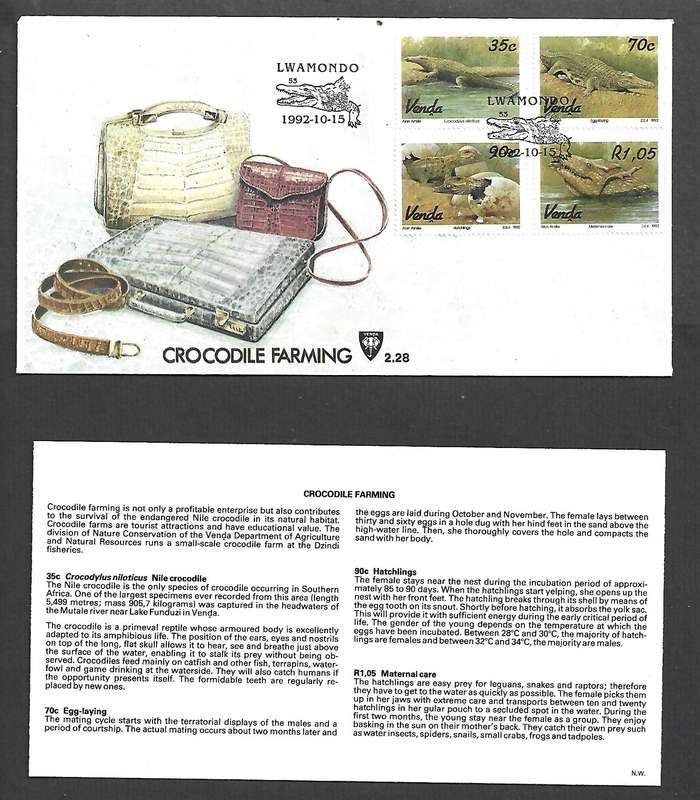 Venda First Day Cover fresh & clean, 1992 Crocodile Farming
