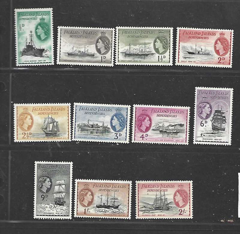 Falkland Islands Dependencies EIIR, 1954, 1/2d - 2/, MH *