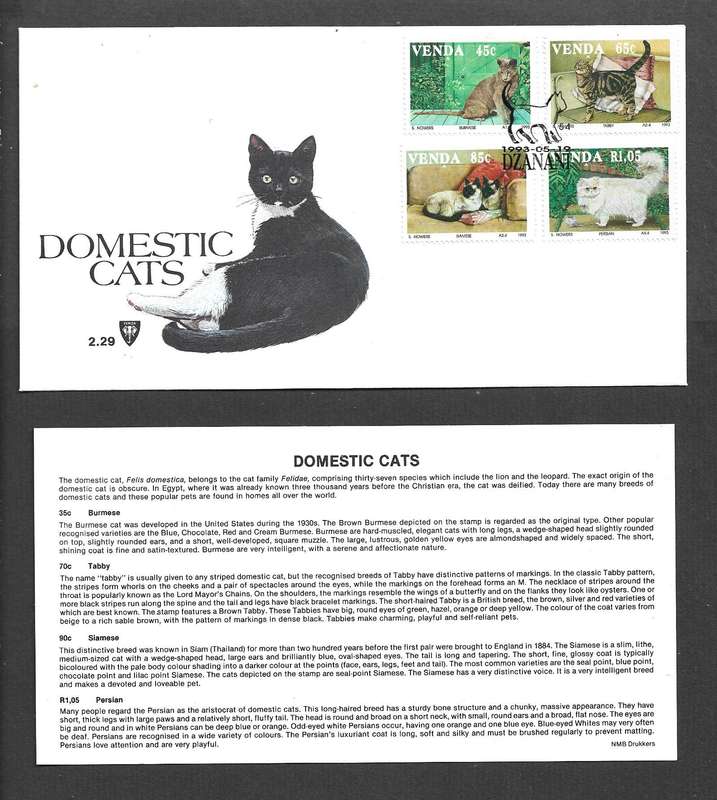 Venda First Day Cover fresh & clean, 1993, Cats.
