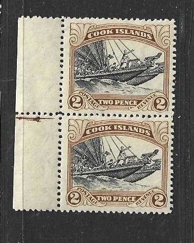 Cook Islands, EVIIR, 1906, 2d, vertical pair, left selvedge MNH **, gum tone