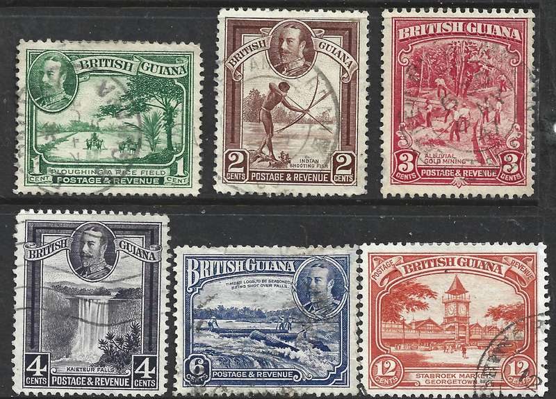 British Guiana GVR , 1934, 1c - 12c, used