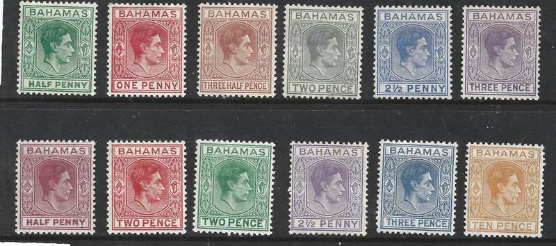 Bahamas GVIR 1938, 12 values between 1/2d - 10d  MH *