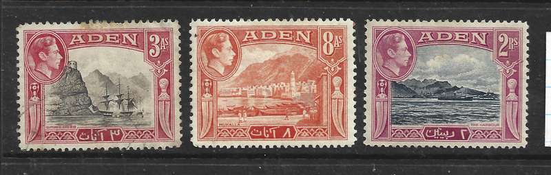 Aden GVIR, 1939, 3 annas, 8 annas, 2 rupees MH *