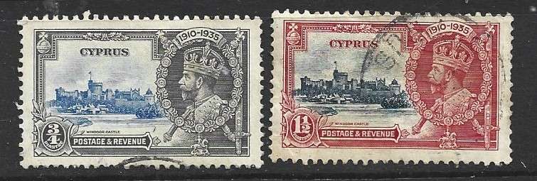 Cyprus GVR,  1935, Silver Jubilee, 3/4p, 1 1/2p, used
