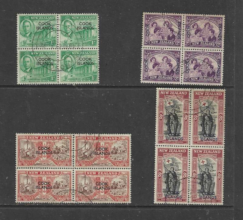Cook Islands, GVIR, 1949, Peace Issue, blocks of 4, used