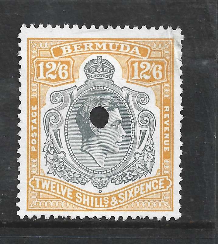 Bermuda GVIR, 1950, 12'6, perf 13,grey & pale orange, fiscally used, punch hole