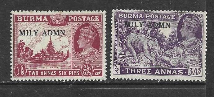 Burma, GVIR, 1941 Military Administration, 2a6p & 3a, MH *