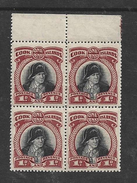 Cook Islands, GVR, 1932, 1d, Captain Cook, block of 4, MNH**, gum tone