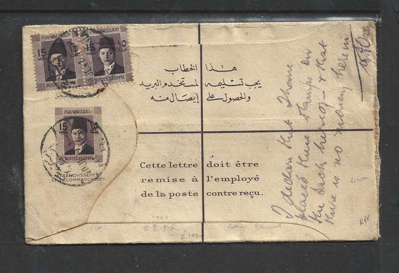 Egypt, 1940, 15 mills rare  registered envelope, comma removed, used ALEXANDRIA > S. Africa