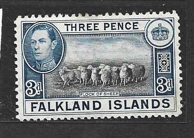 Falkland Islands  GVIR, 1941, 3d, black & deep blue MH *