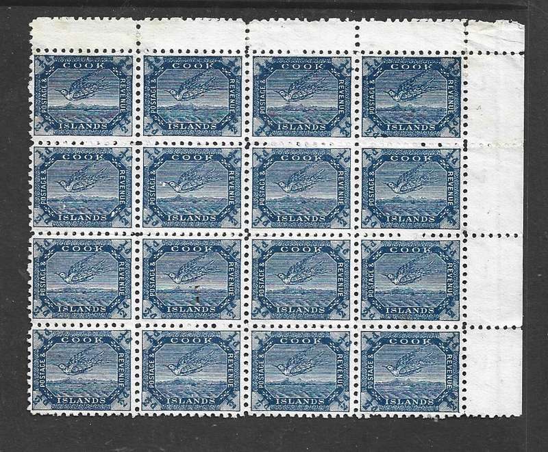 Cook Islands, VRI, 1899, 1d steel blue, 2nd setting, SG 11B, block of 16, unused,