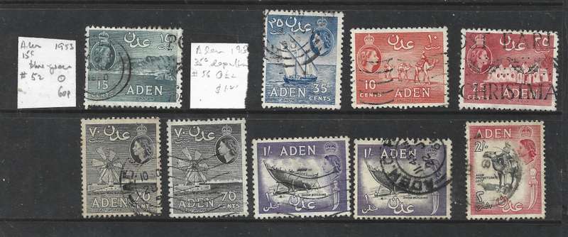 Aden EIIR 9 used stamps, low denomination, low catalogue value