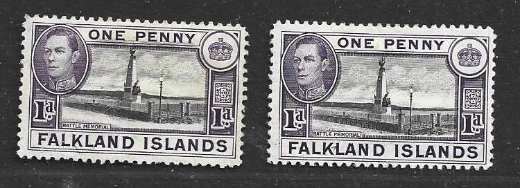 Falkland Islands  GVIR, 1941, 1d, black & violet, 1d black & purple-violet  MH *