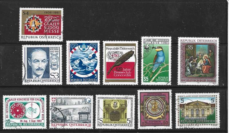 Austria, 1980s, commemorative stamps, 11 good used.