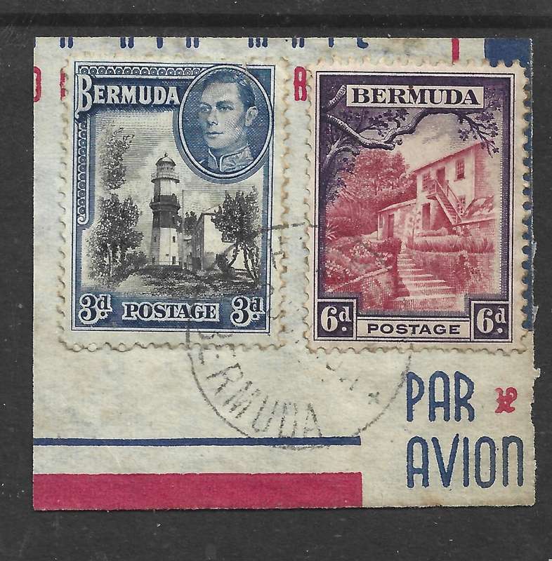 Bermuda GVIR, 3 fragments (both shades of 1/) nice slogan  postmark