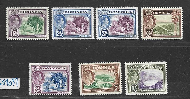 DOMINICA  GVIR, 1938 - 1941 1 1/2d, 2 1/2d (2),3d, 3 1/2d,7d, 1/MH*
