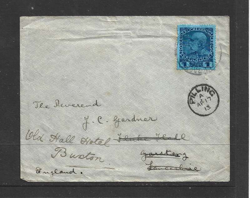 Austria, Post Office in Turkey, 1913, cover > Garstang, Lancashire, redirected PILLING AP 17 13