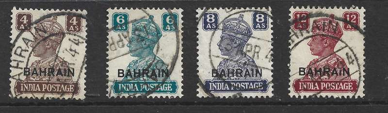 Bahrain GVIR 1942, 4a, 6a, 8a, 12a, good used