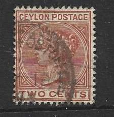 Ceylon, VRI, 1883, 2 cents, used