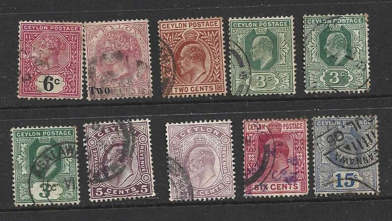 Ceylon, VRI, EVIIR, low denomination, low catalogue value, 10 x used