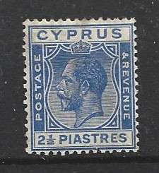 Cyprus GVR, 1925, 2 1/2 piastre blue, MH * gum tone