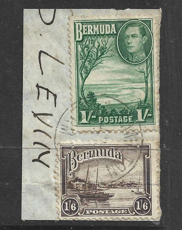 Bermuda GVIR, 3 fragments (both shades of 1/) nice slogan  postmark