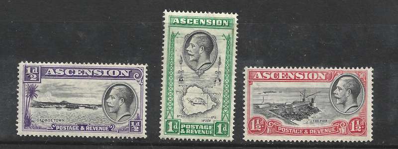Ascension Island, GVR, 1937, 1/2d, 1d, 1 1/2d, MH * gum tone