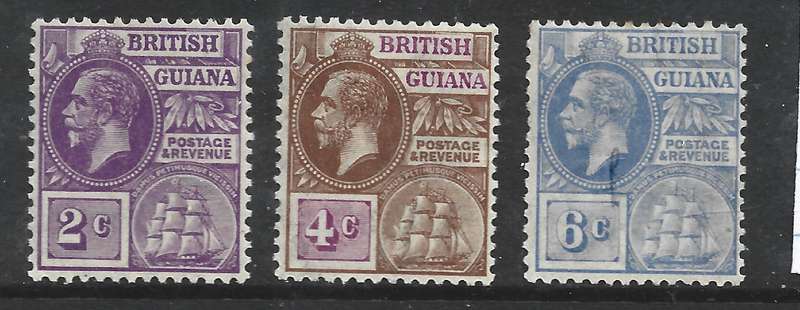 British Guiana GVR 1918 2c War Tax, 1922, 2c, 6c, 4c new colours, MH *