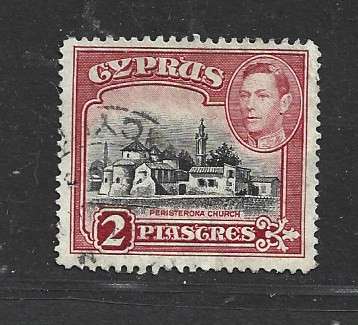 Cyprus GVIR,  1944, 2 piastres, used