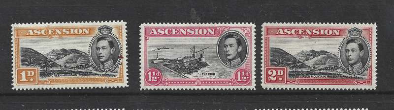 Ascension Island, GVIR, 1d, 1 1/2d, 2d, perf 14, MH *