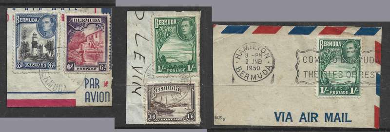 Bermuda GVIR, 3 fragments (both shades of 1/) nice slogan  postmark