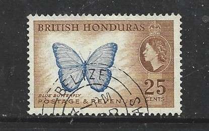 British Honduras, EIIR, 1953, 25c butterfly, used  BELIZE c.d.s.