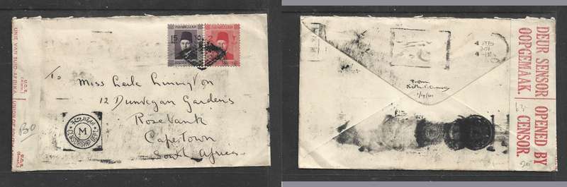 Egypt, 1941, 17 mills, envelope, retta cancel,  CAIRO 4 FEB 11941 transit > S. Africa