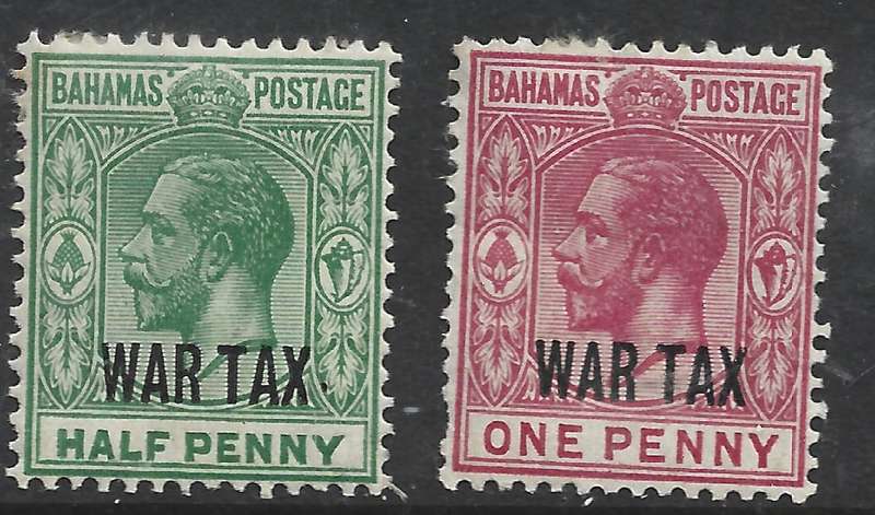 Bahamas GVR  1918, WAR TAX opt on  1/2d, 1d, MH *