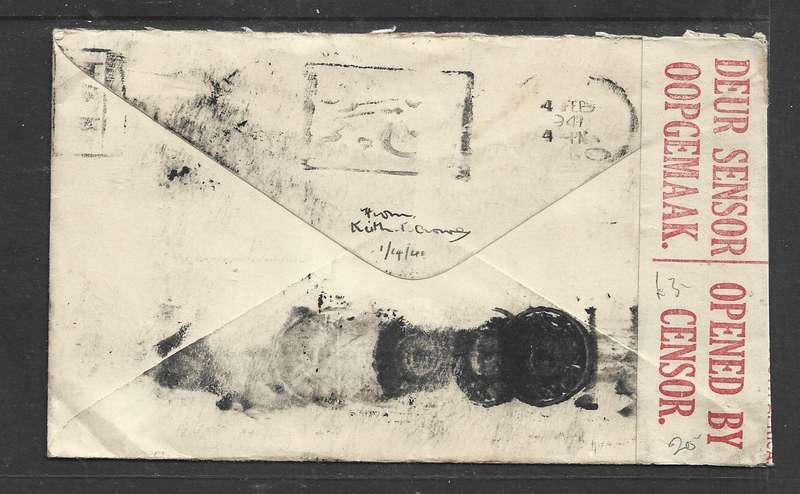 Egypt, 1941, 17 mills, envelope, retta cancel,  CAIRO 4 FEB 11941 transit > S. Africa