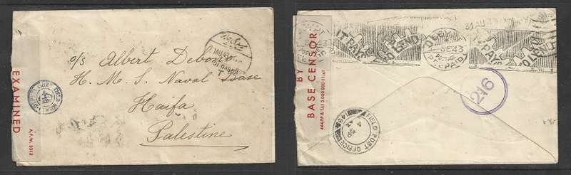 Egypt, 1943, stampless, SIDI GABER > Haifa, EGYPT PREPAID transit, F.P.O.149, censors