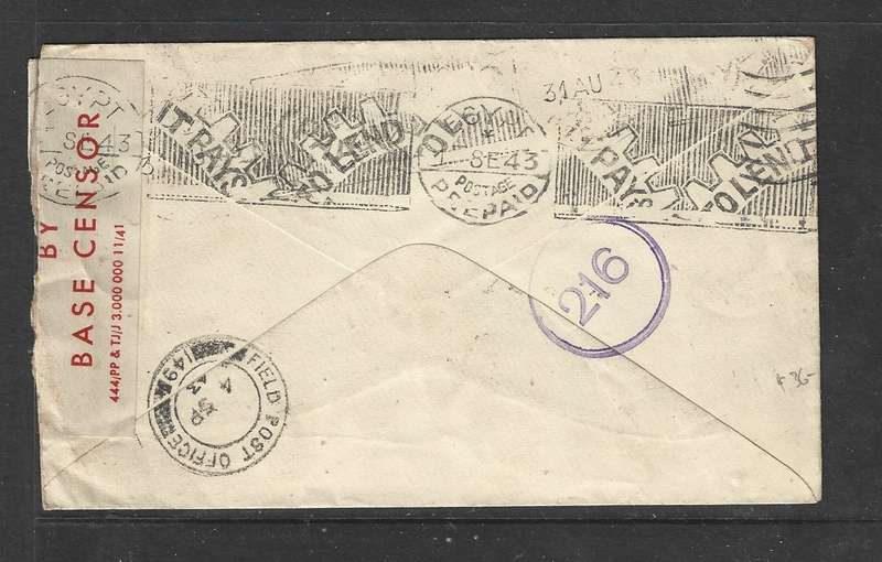 Egypt, 1943, stampless, SIDI GABER > Haifa, EGYPT PREPAID transit, F.P.O.149, censors