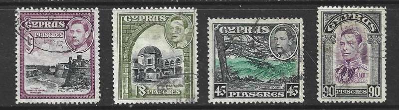 Cyprus GVIR,  1938, 9p -90p,  used