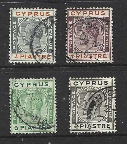 Cyprus GVR, 1924 1/4p, 1p, 1925 1/2p, 3/4p, used