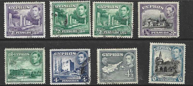 Cyprus GVIR,  1938 -1951, 1/2p - 6p,  used