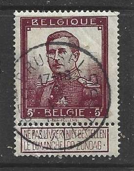 Belgium, 1912, 5F, purple + delivery tab, used BRUSSEL - BRUXELLES c.d.s
