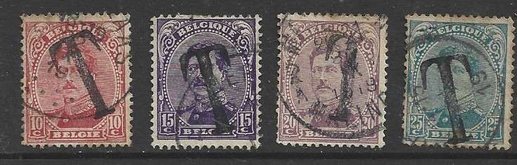 Belgium, 1919, 10c, 15c, 20c, 25c, h/s "T" (Taxe  postage due), c.d.s. used