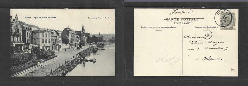 Belgium, Dinant, Quay de Meuse,  used, 1c, printed rate (m/s) DINANT 24 SEP 08 c.d.s.