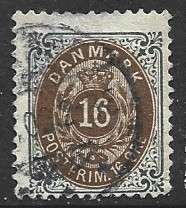 Denmark, 1875, 16 ore, used