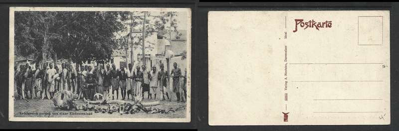 German East Africa, natives review a successful elephant hunt, unused