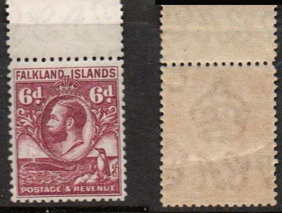 Falkland Islands, 1936, GVR, 6d purple, line perf, MH *