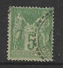 France, 1876, 5 cents, N under B, used