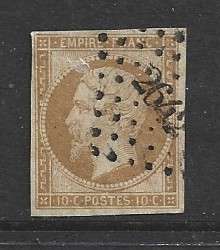 France,1853, Napoleon III, 10cents, imperf, 4 margins, used
